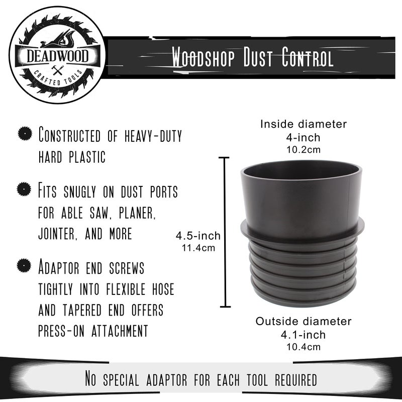 Deadwood Crafted Tools DCT 4in Plastic Pipe Threaded Quick Connect Adaptor Coupler 1-Pack, Flexible Hose Woodshop Saw Dust Collection - Image 2